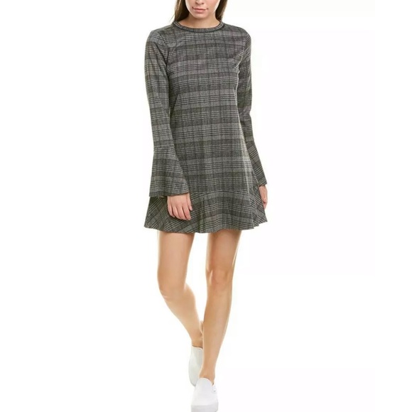 Michael Stars Dress Black Glen Plaid Bell Sleeve - Picture 2 of 10